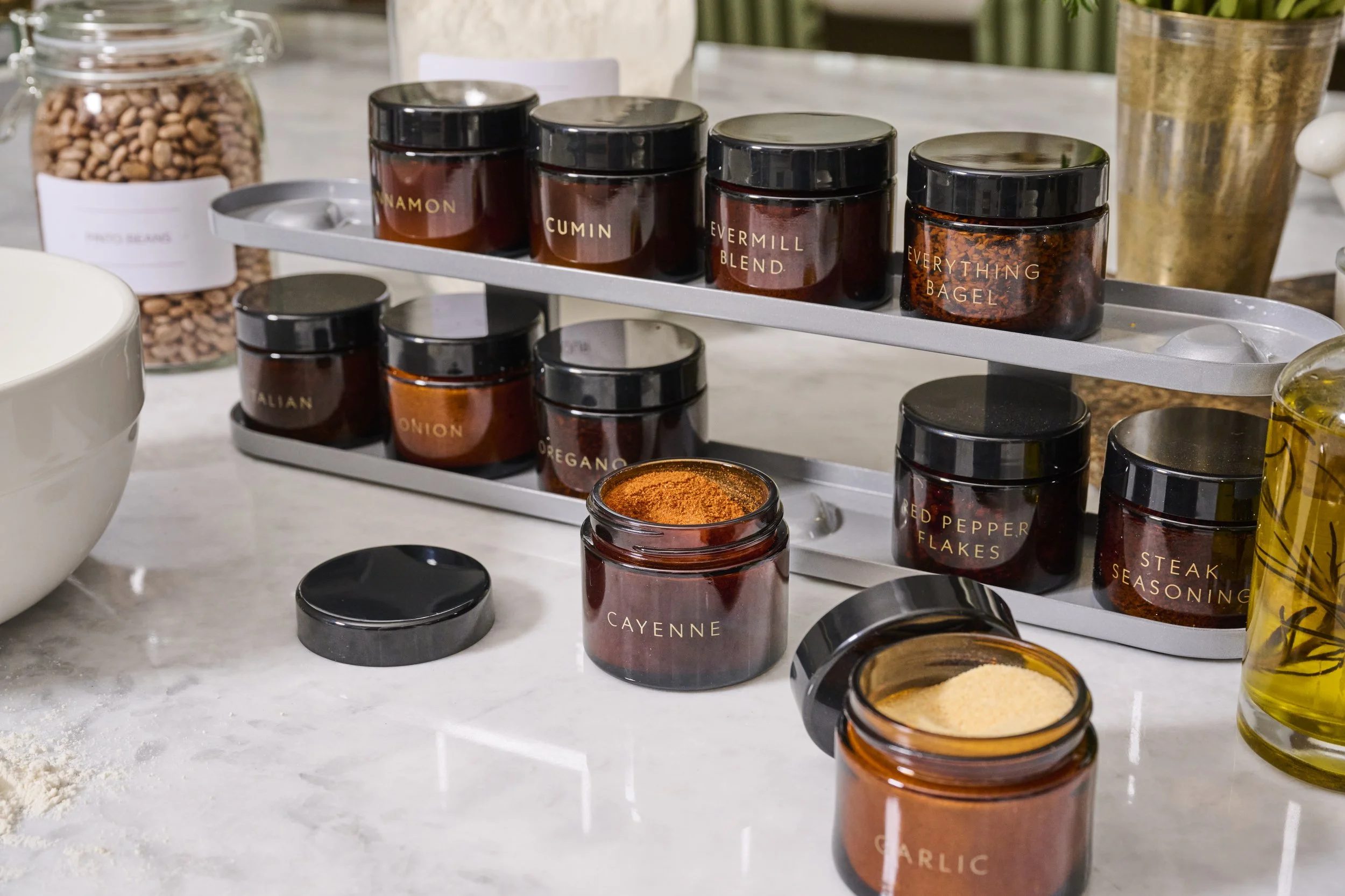 Serenbe Showhouse photography of the Evermill spice display rack.