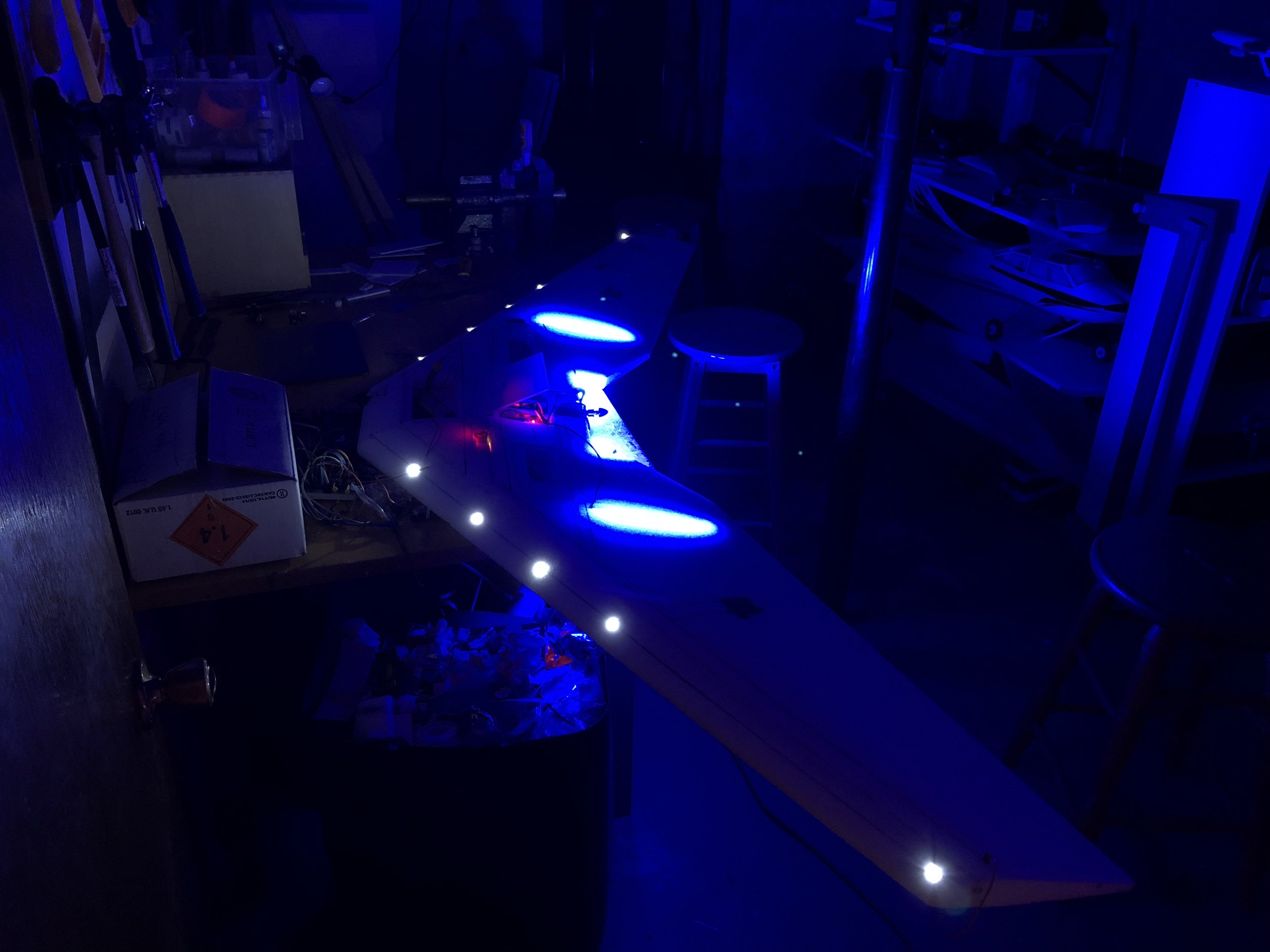 LED's installed for visibility completely inside structure, reducing drag while lighting up airframe