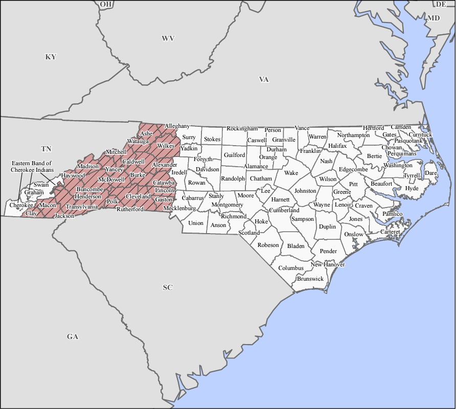 FEMA Map of 25 Counties in NC designated as Federal Disaster Areas from Helene in 2024.