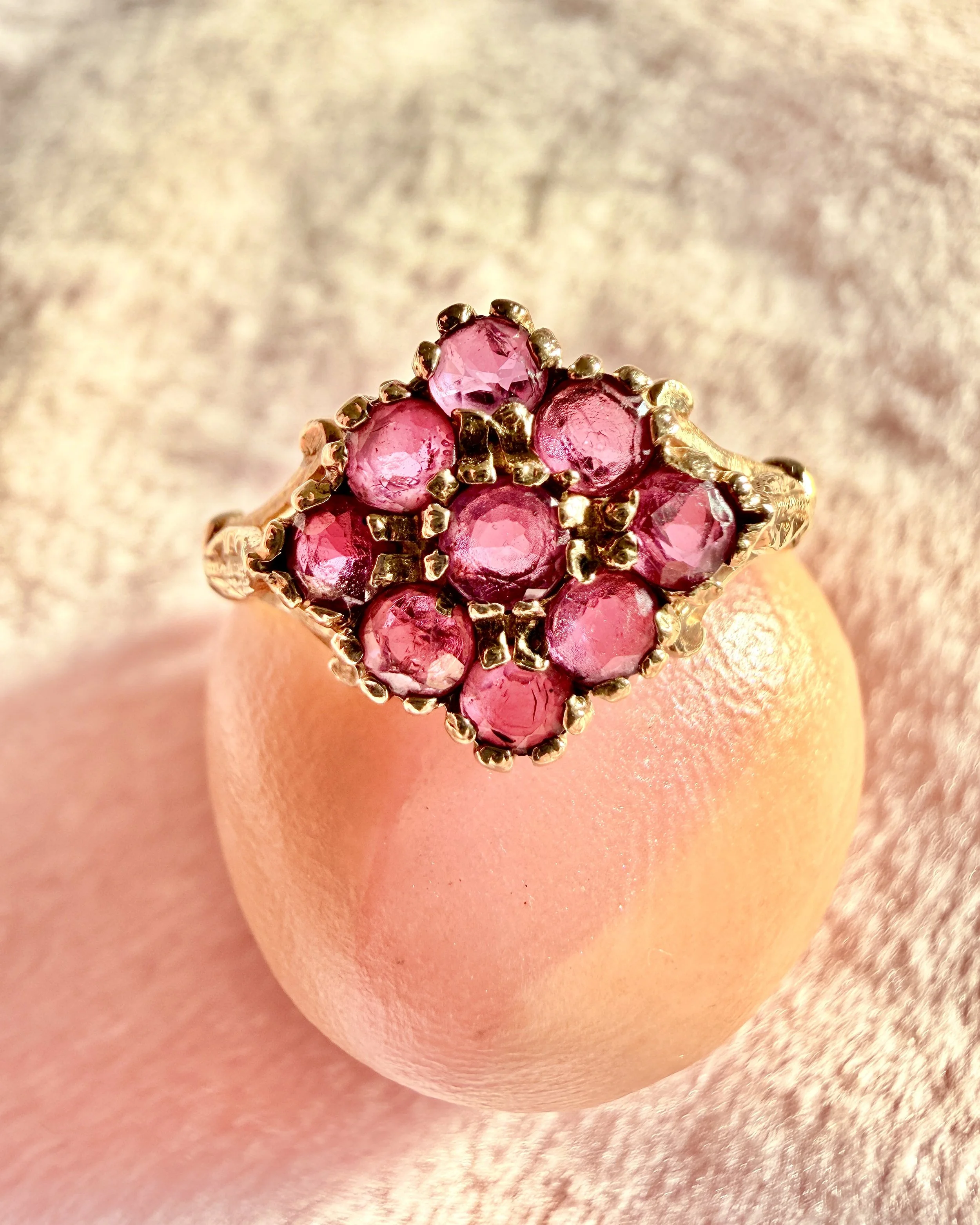 Antique ruby cluster ring