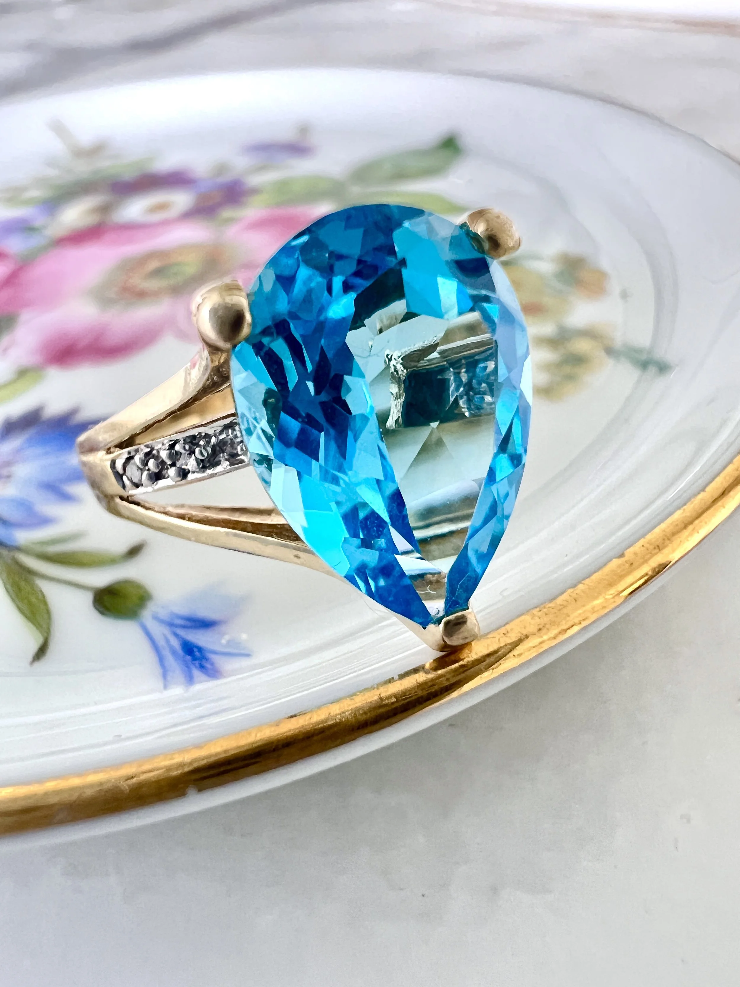 Vintage pear cut topaz ring