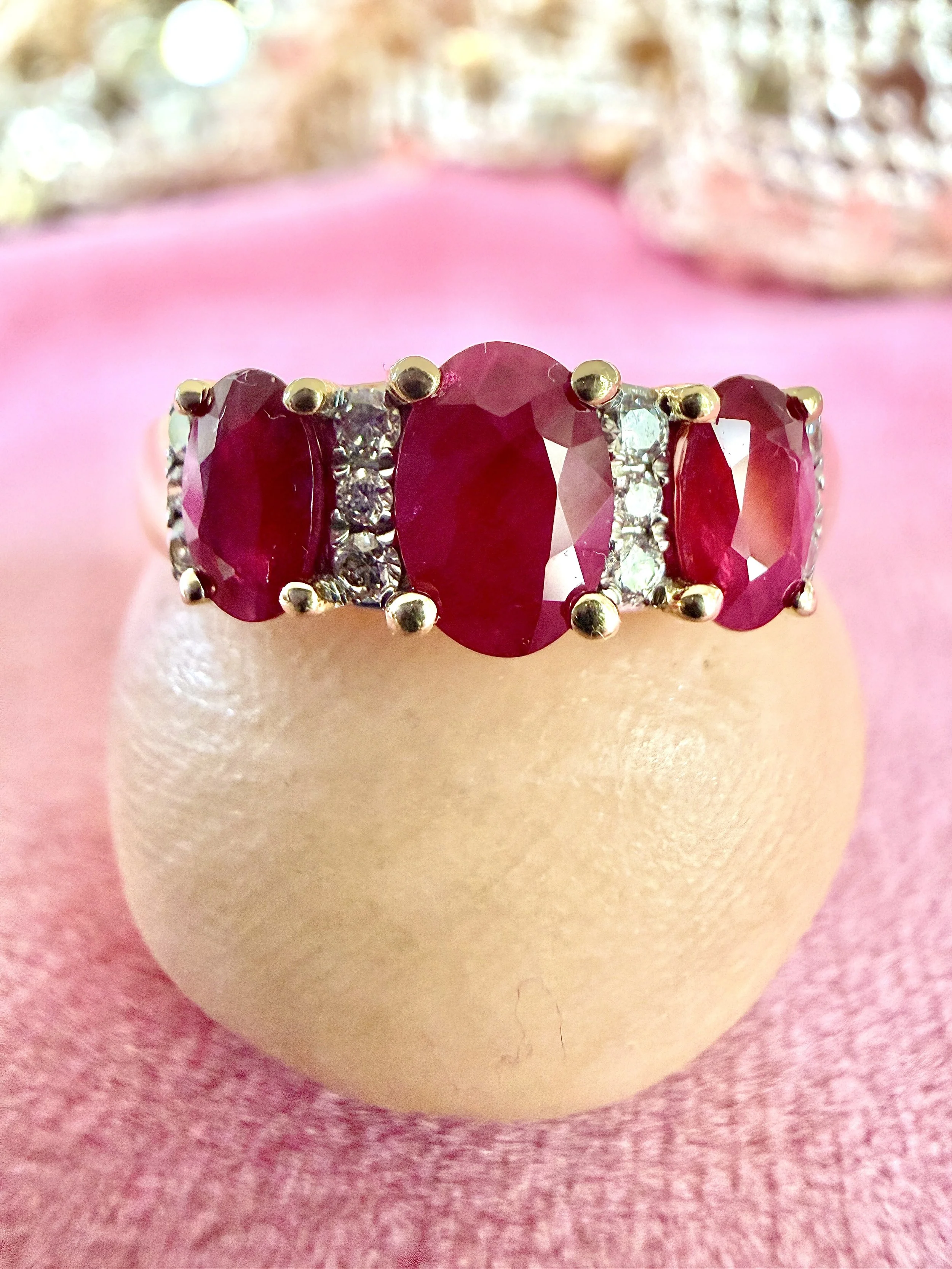 Estate 9ct gold, ruby and diamond ring