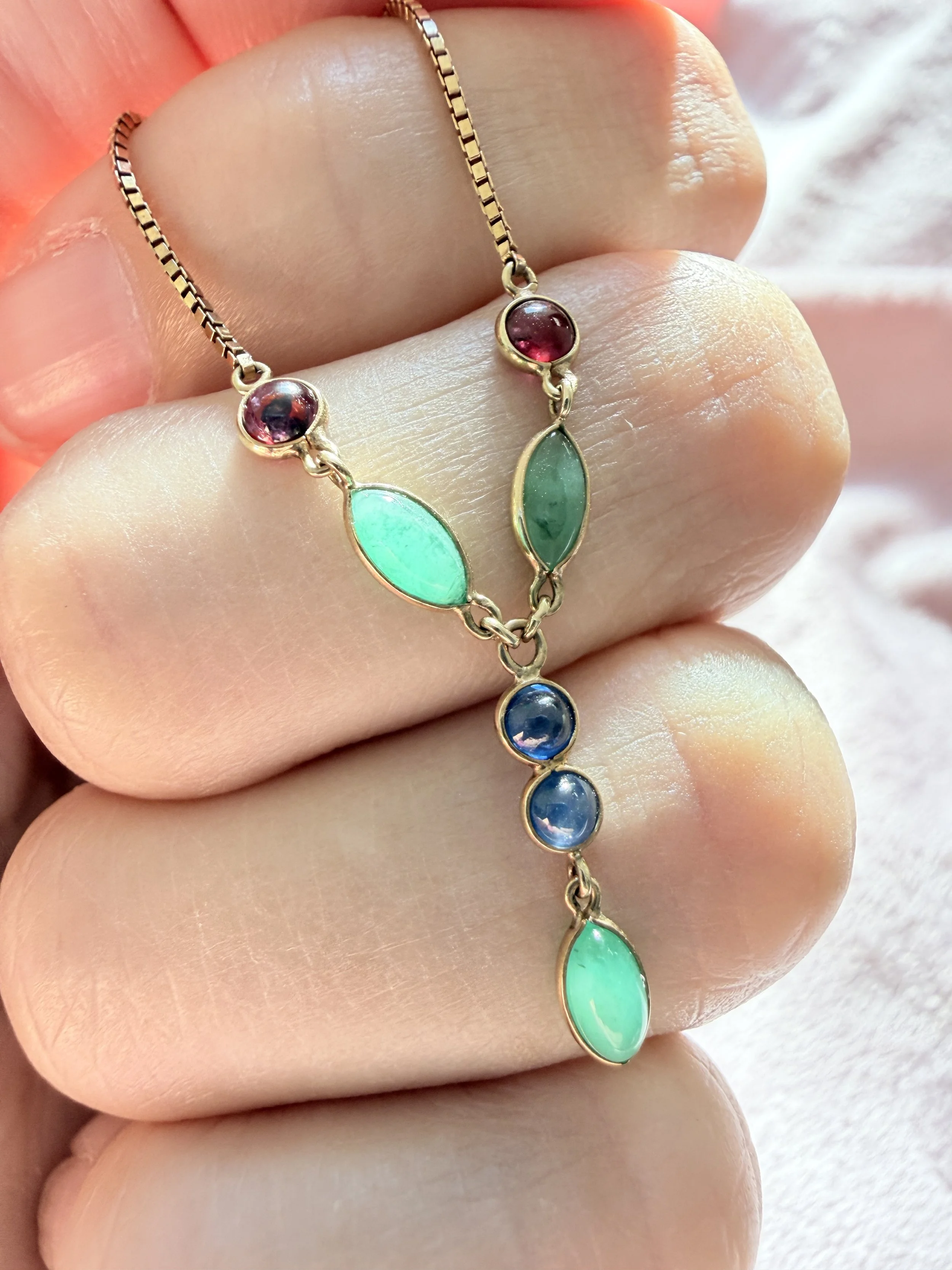 9ct gold necklace with precious gemstones
