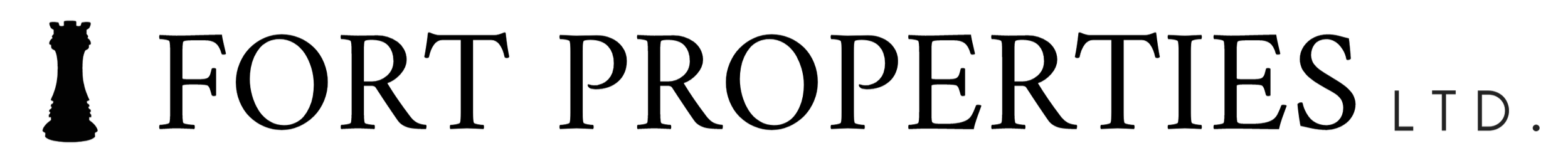 A black and white logo with a king chess piece, accompanied by the text 'Fort Properties Ltd.'