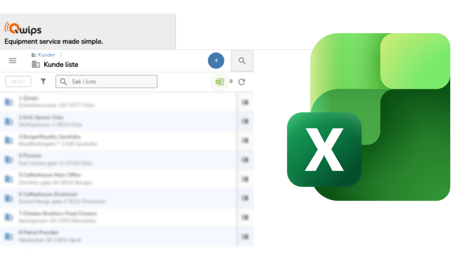 Servicesystem samarbeider bra med Excel
