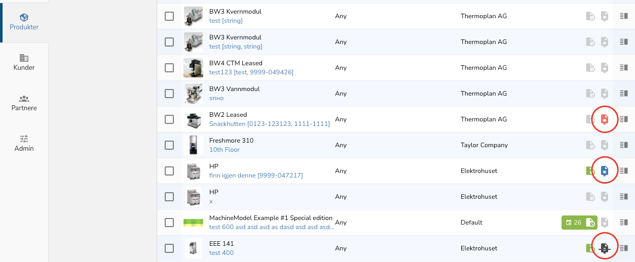 Status på kontrakt per maskin utstyrsservice av Qwips. Servicehåndtering og maskinservice.