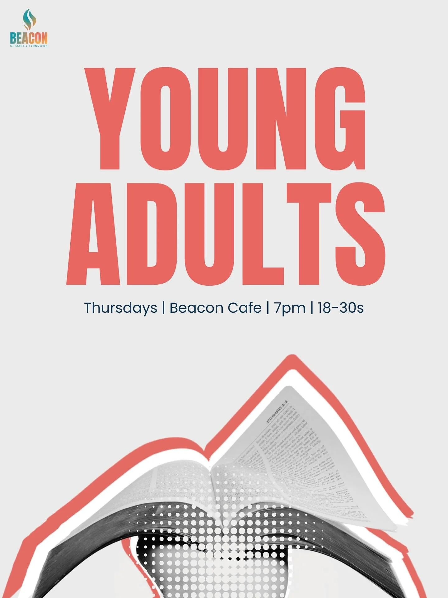 We are excited to have a brand new Young Adults group starting this Thursday! If you're in your 18-30s and would like to connect with others who want to grow in their faith, encourage each other and have a load of fun along the way, then this group c