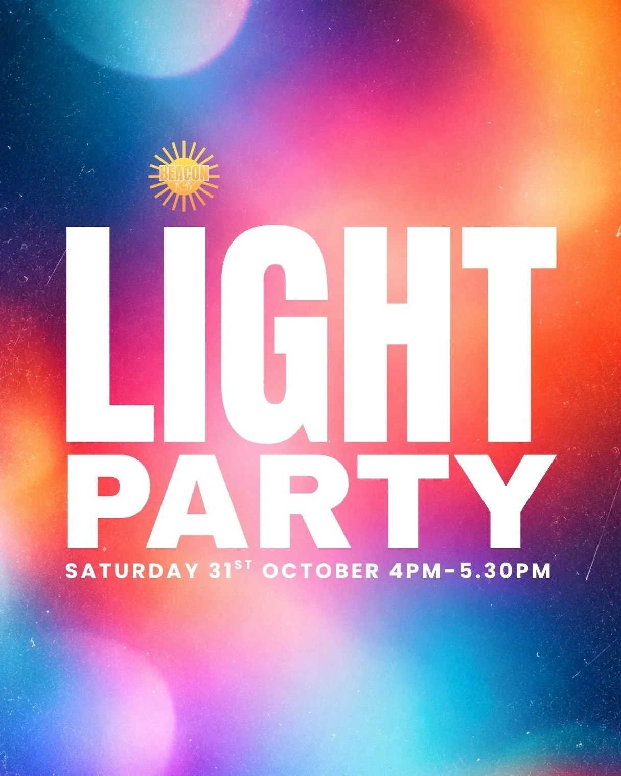 We're having a party! 🥳 
On Saturday 31st October 4-5.30pm, we're having a Light Party for children and their families. 
Come dressed light and bright, ready for games, activities, music, craft, hot dogs, prizes and loads of fun! 🤩 And all finished