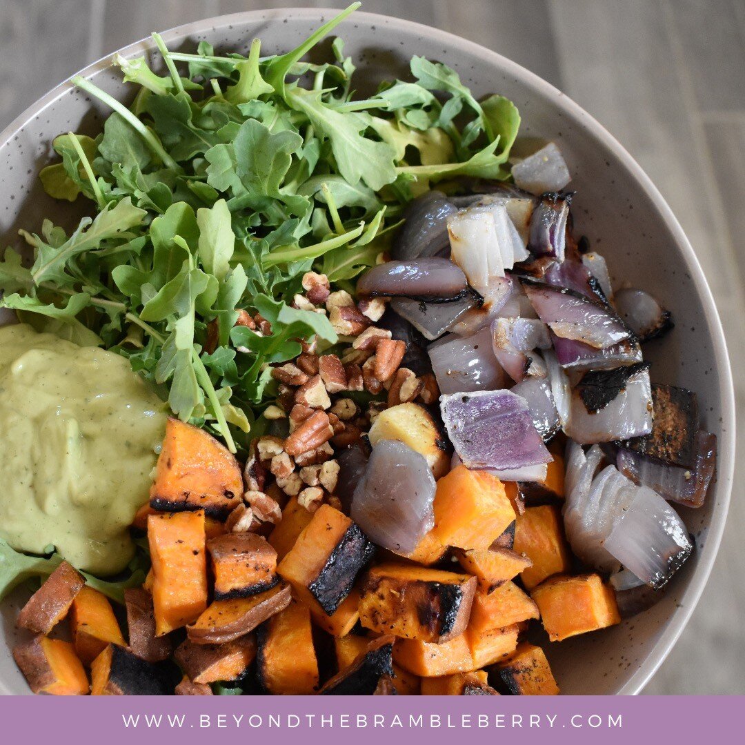 Roasted sweet potato and red onion are paired with pecans and a delicious basil vinaigrette, layered on a bed of baby arugula, to create a delicious meal that will keep you full through the entire afternoon and evening.

Ingredients for the Salad:
&b