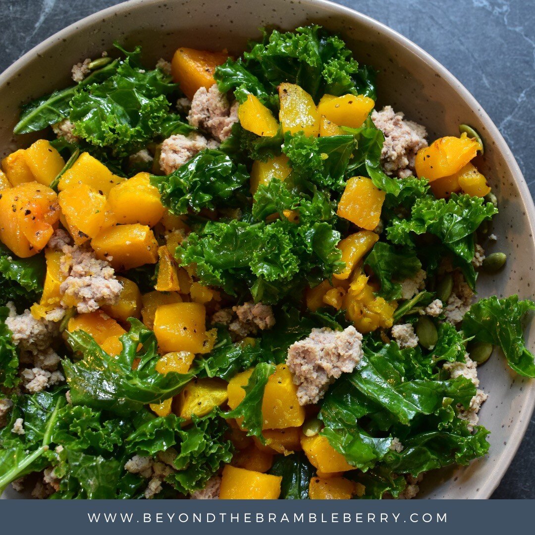Roasted Butternut Squash, Turkey, and Massaged Kale Salad

This salad is easy to put together and is a well-balanced meal with ground turkey, roasted butternut squash, massaged kale, and pepitas (pumpkin seeds.) Using just a few simple ingredients, y
