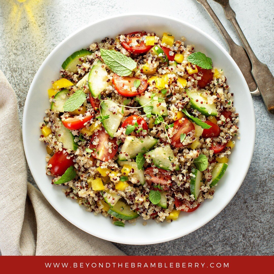 This delicious Mediterranean quinoa salad takes about 10 minutes to prepare and is absolutely bursting with flavor! 

Servings: 4

Ingredients:
- 1 cup quinoa, dry
- 1 red or yellow bell pepper, diced
- 1/2-1 cup cucumber, diced
- 1/2-1 cup cherry to