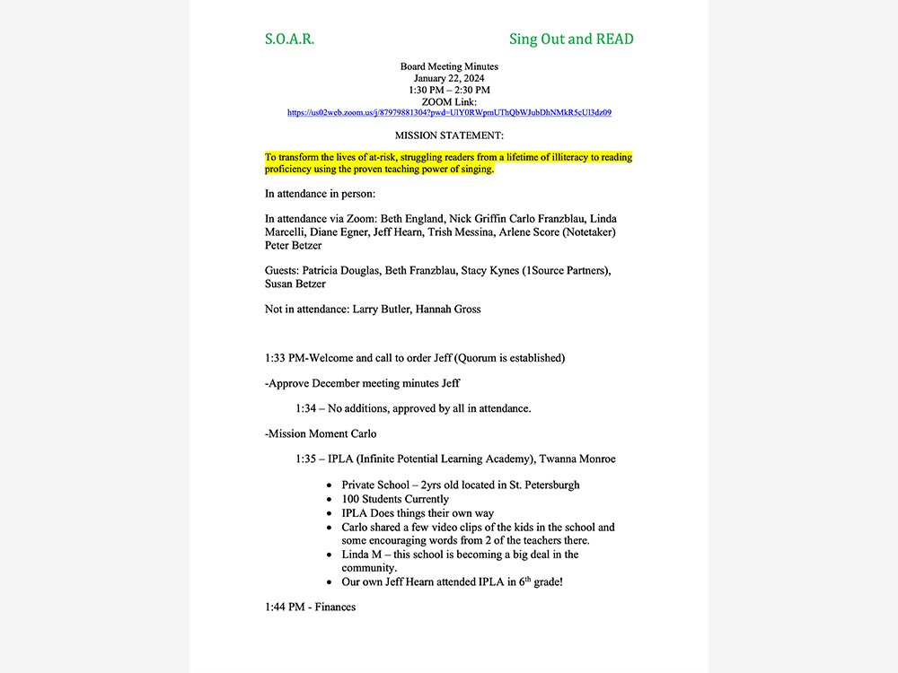 Meeting Minutes - 1/22/24