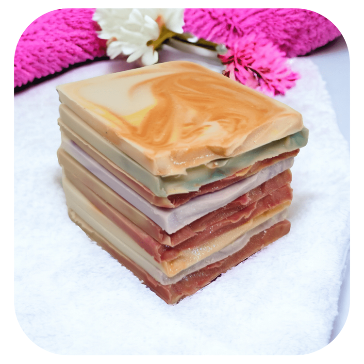 Stack of handmade soap offcuts in assorted colours from Wickepin Western Australia