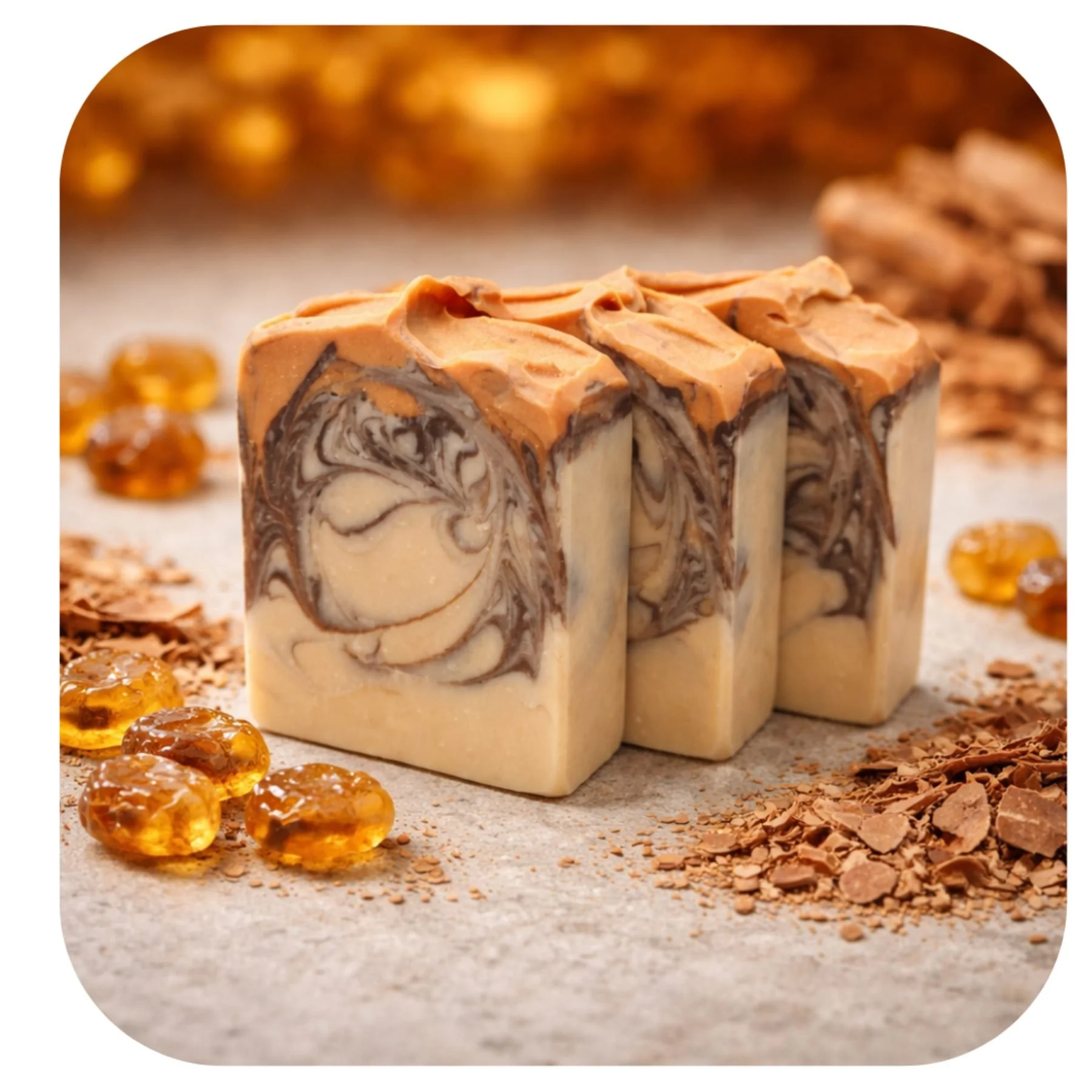 Artisan sandalwood soap bar with amber tones from Western Australia