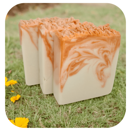 Handmade bush flowers soap with soft orange swirl and Australian floral fragrance