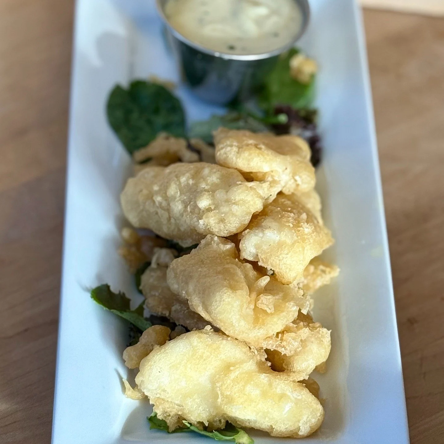 New Specials
Tempura Fish Bites* 
Fresh Atlantic halibut morsels marinated in fresh lemon & herbs are dredged in light tempura batter and flash fried. Served over citrus aioli. 23
 
Autumn Duck Breast* GF 
Pan seared duck breast is sliced and pl