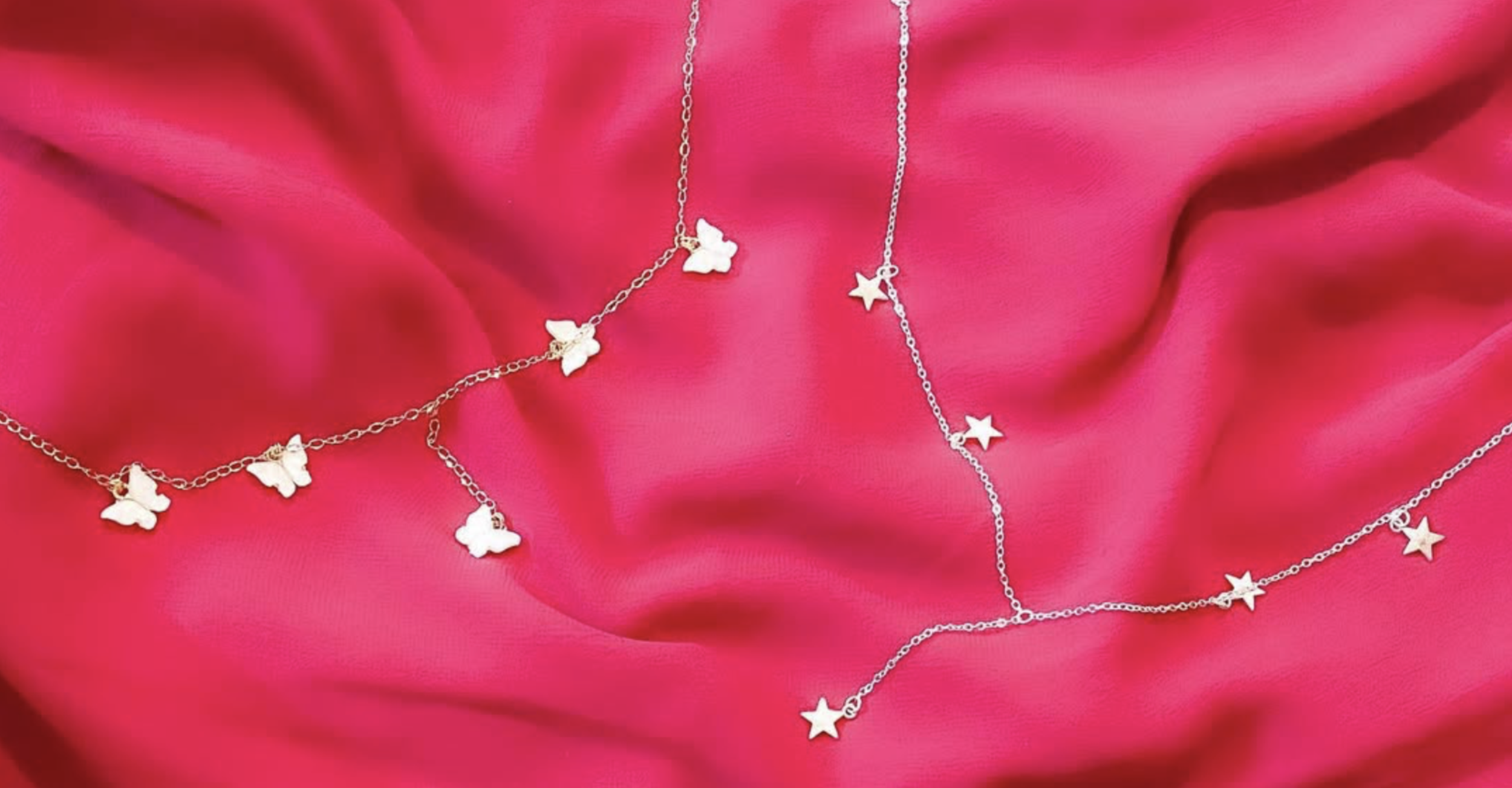 Gold Butterfly Drop Necklace, White