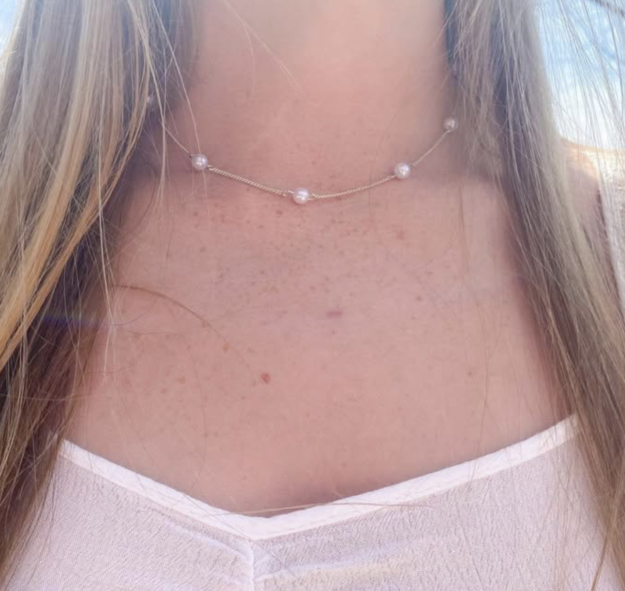 Beaded Pearl Choker Necklace, Silver