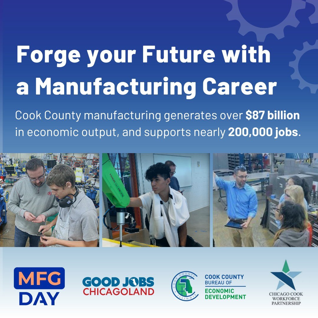 Looking for innovative work with good wages and long-term growth? With an average salary of $90k in Cook County, manufacturing careers help our community thrive. Explore opportunities to grow this #MFGDay24. Learn more about how The Chicago Cook Work