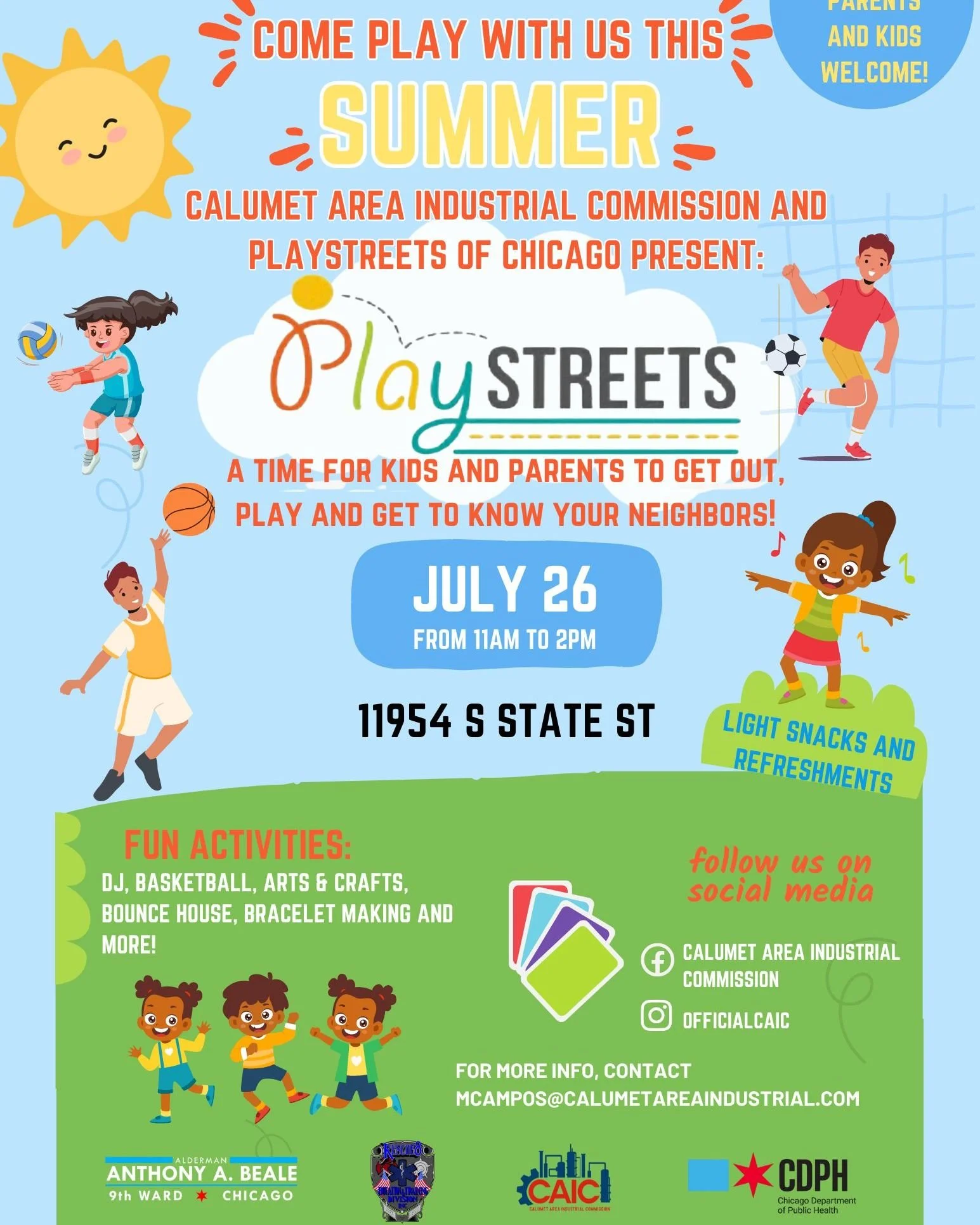 Join CAIC &amp; Rescue 8 Education &amp; Training Division INC for our Playstreets event this Saturday from 11 AM-2 PM at 11954 S State St!

Bring the family out for a fun-filled afternoon of games, music, and community vibes. The event is FREE and o