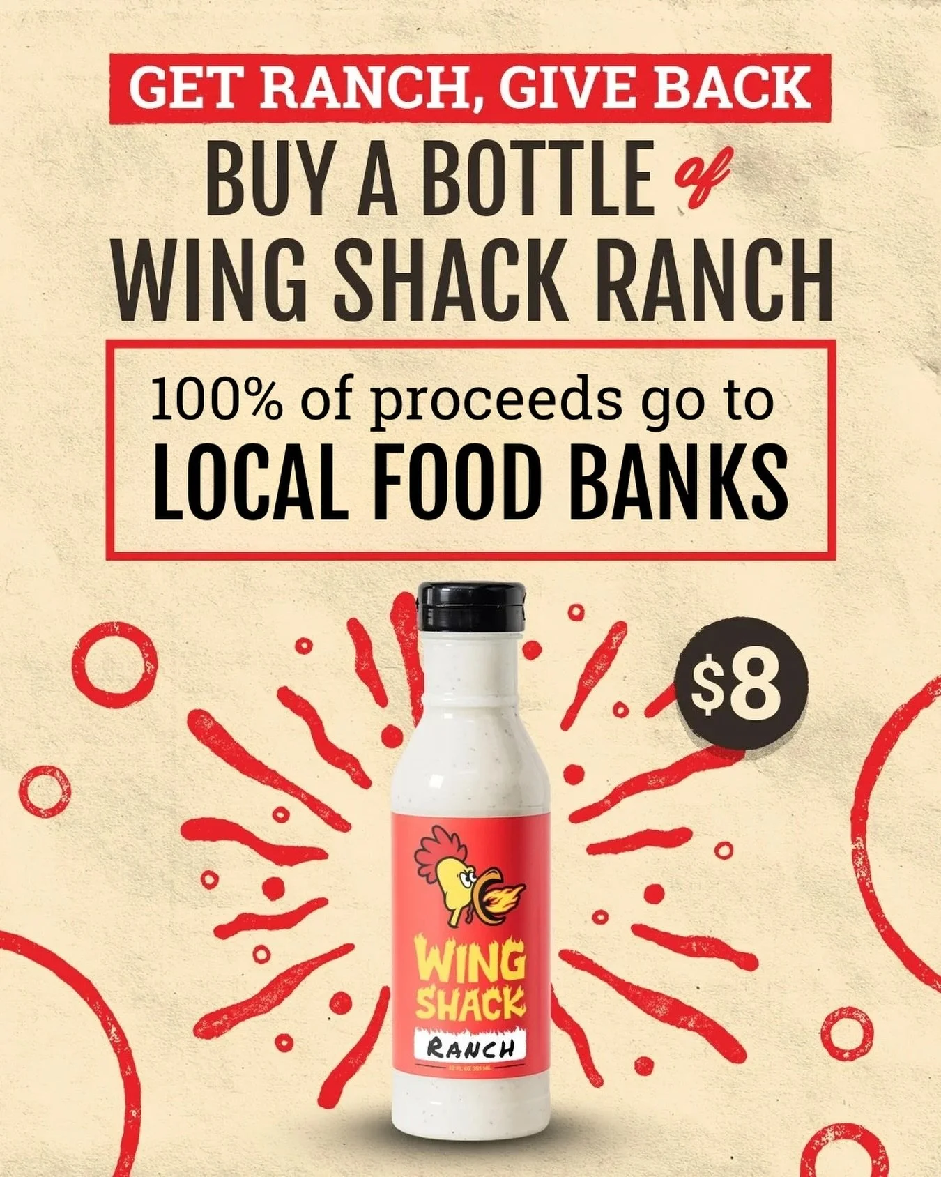 Get Ranch, Give Back ❤️ Buy a bottle of Wing Shack ranch in-store or online now through December 21st and 100% of the proceeds will be donated to a local food bank near you! 

In case you needed one more reason to buy a bottle of Wing Shack ranch&hel