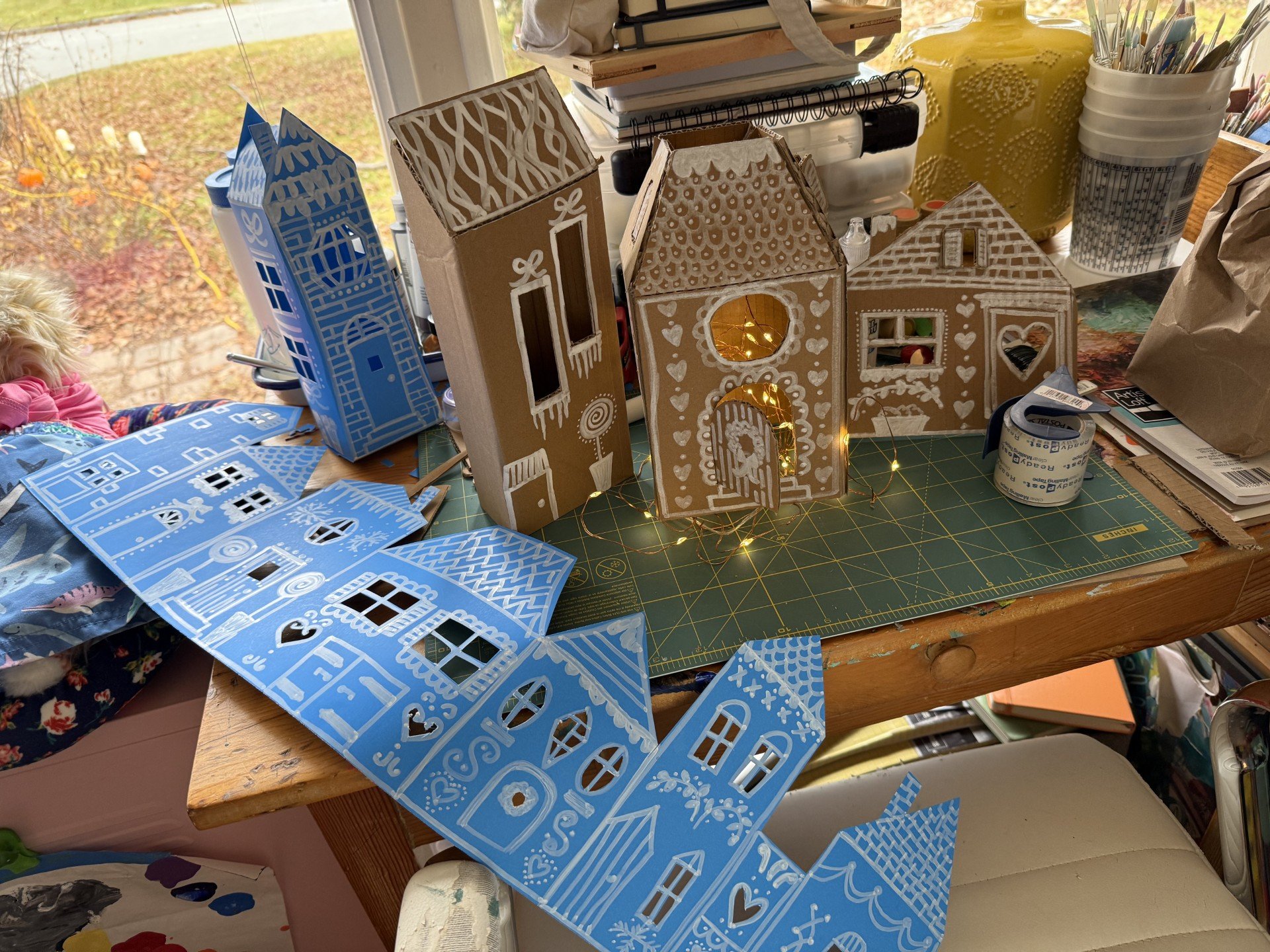 cardboard village in progress.jpg
