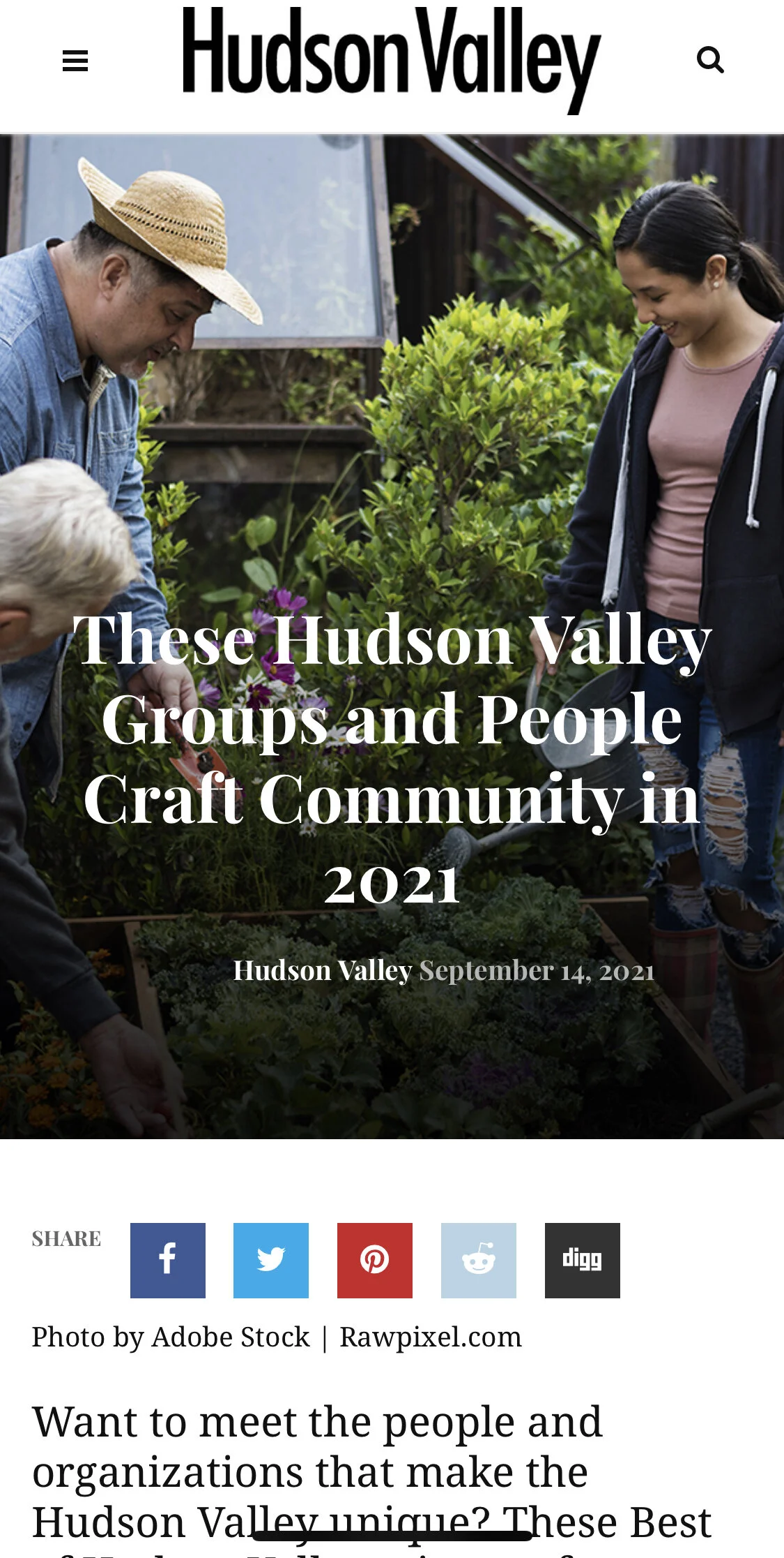 Hudson Valley Magazine article cover "These Hudson Valley Groups and People Craft Community in 2021"