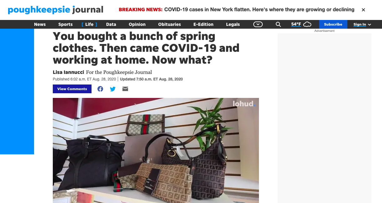 Poughkeepsie Journal "You Bought a Bunch of Spring Clothes. Then Came Covid-19 and Working at Home. Now What?" digital article cover feature