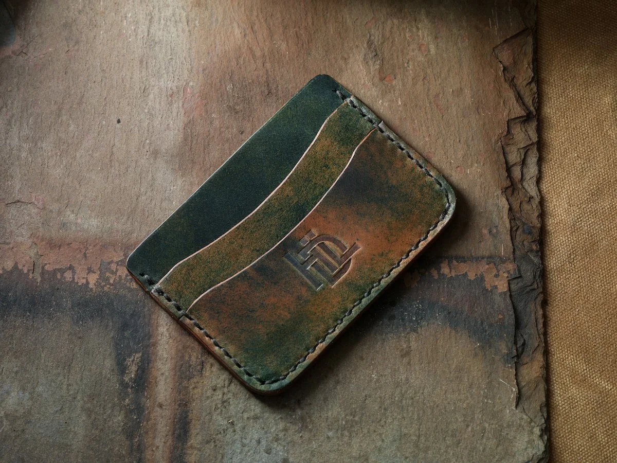 Shell Cordovan Front Pocket Card Wallet in Marbled Black