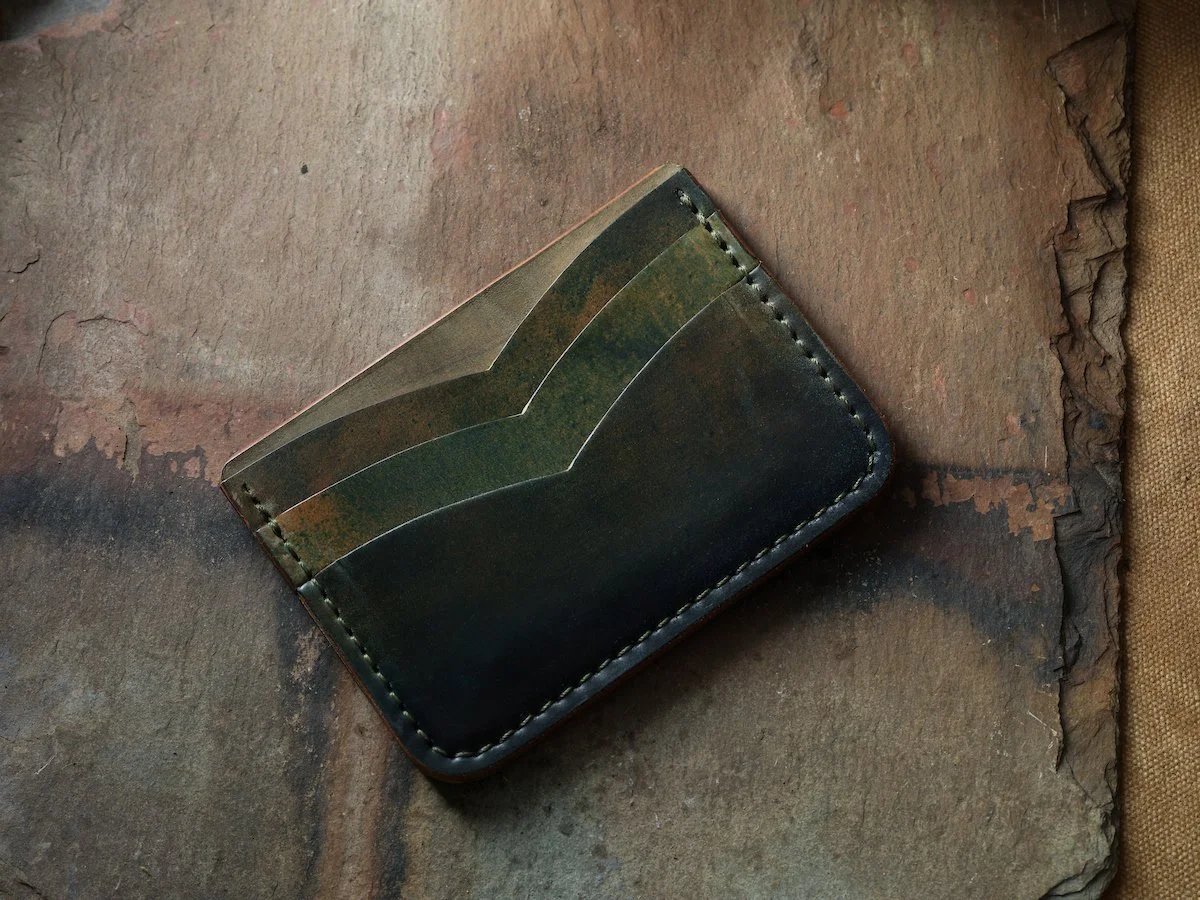 Shell Cordovan Front Pocket Card Wallet in Marbled Black