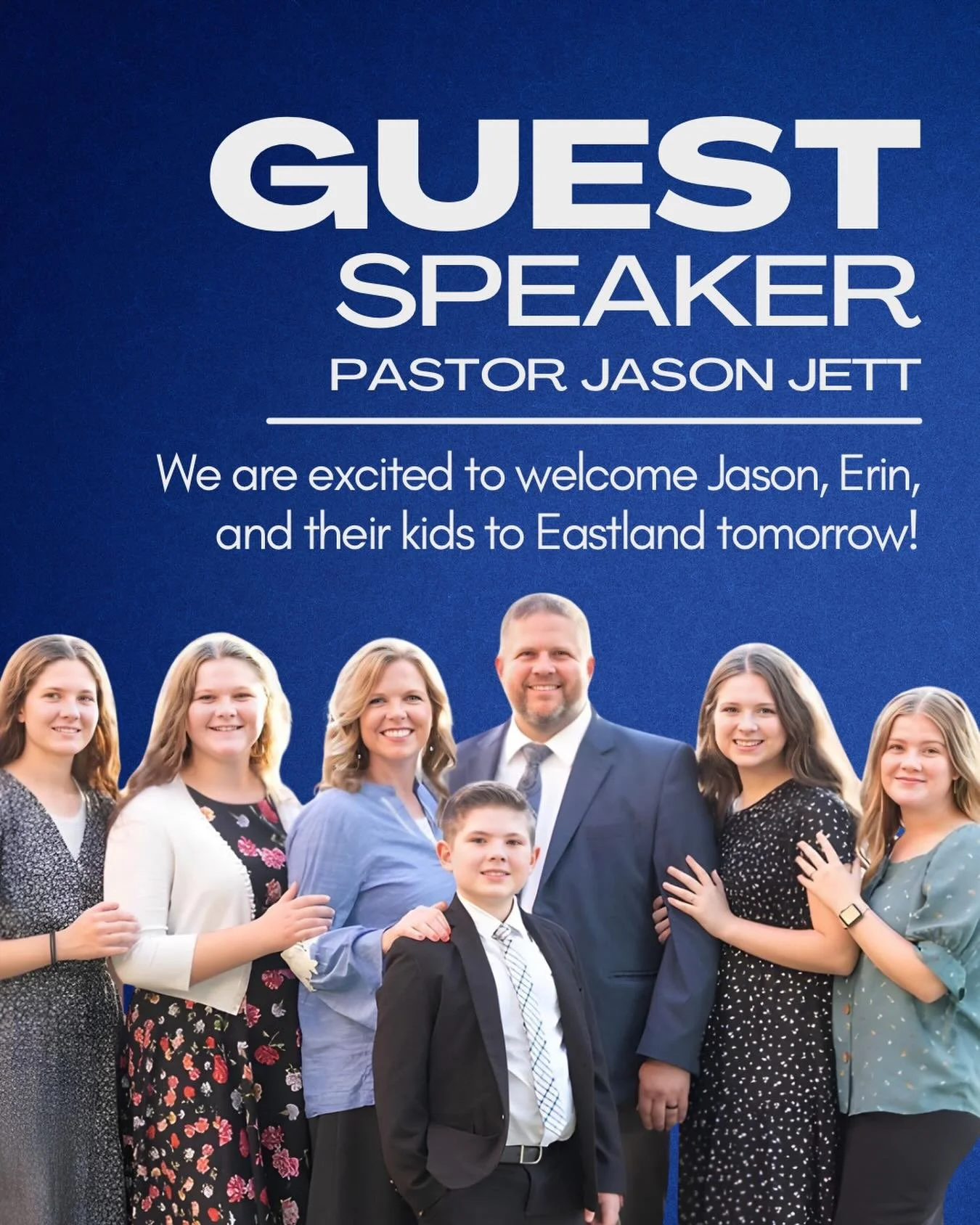 We&rsquo;re excited to welcome guest speaker Jason Jett and his family to Eastland Baptist Church tomorrow! 🙏 Join us for our worship service at 10:30 AM.