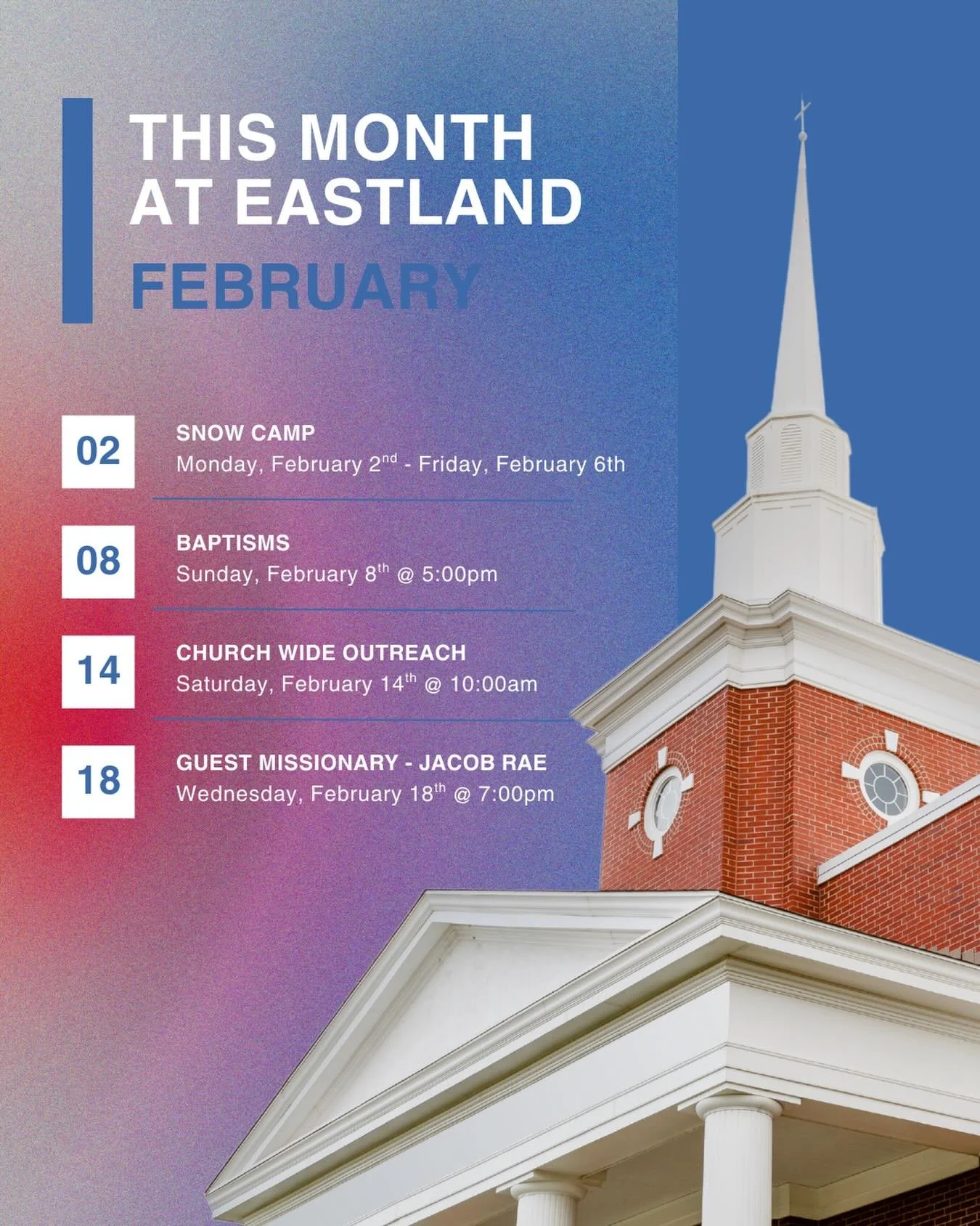 What&rsquo;s happening at Eastland Baptist Church this month??❤️✨
