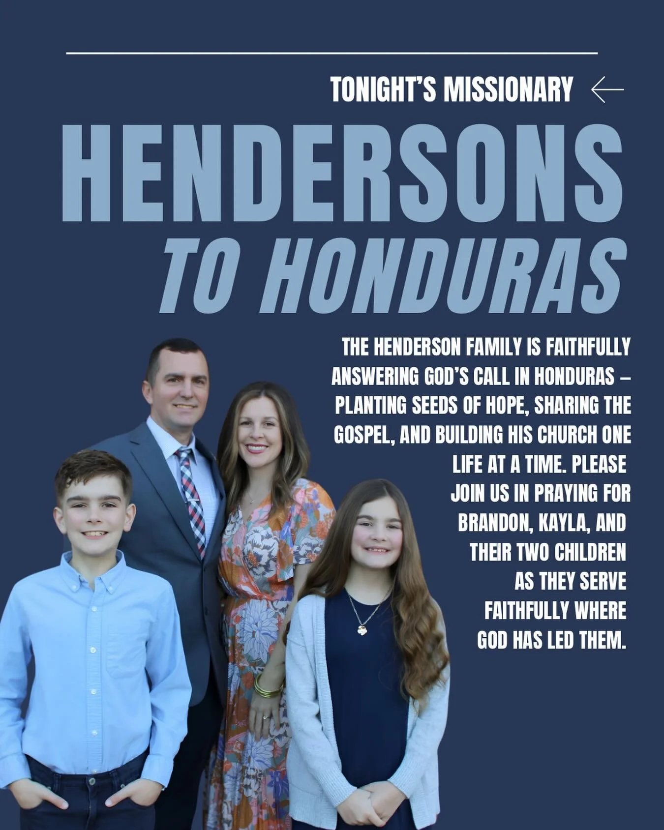 🇭🇳 Tonight, we welcome the Henderson family, missionaries serving in Honduras. Join us as we hear what God is doing through their ministry.