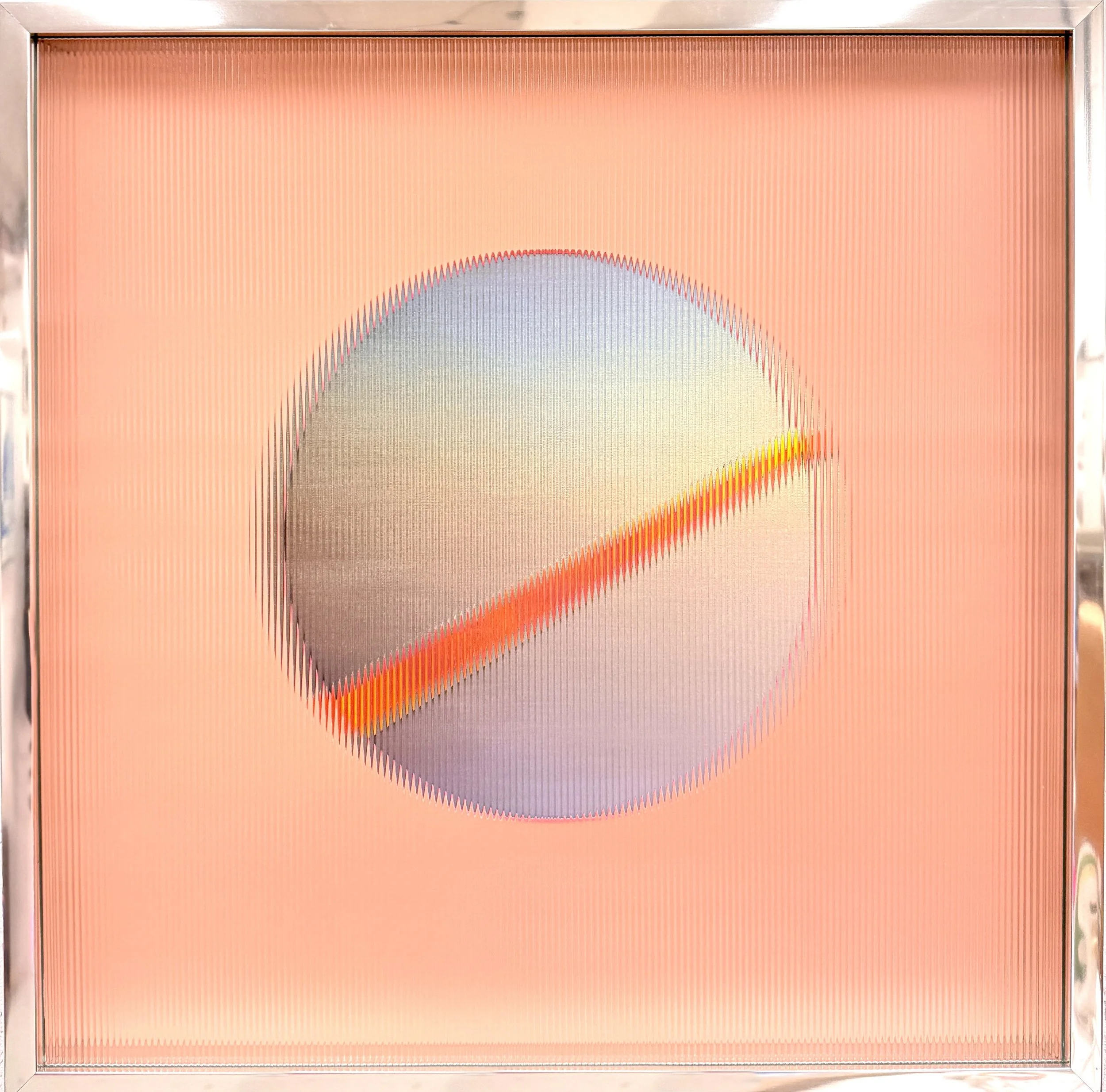 Dynamic_pink stripe 2025, 50x50 cm,  mixed media, unique piece, with depth and movement