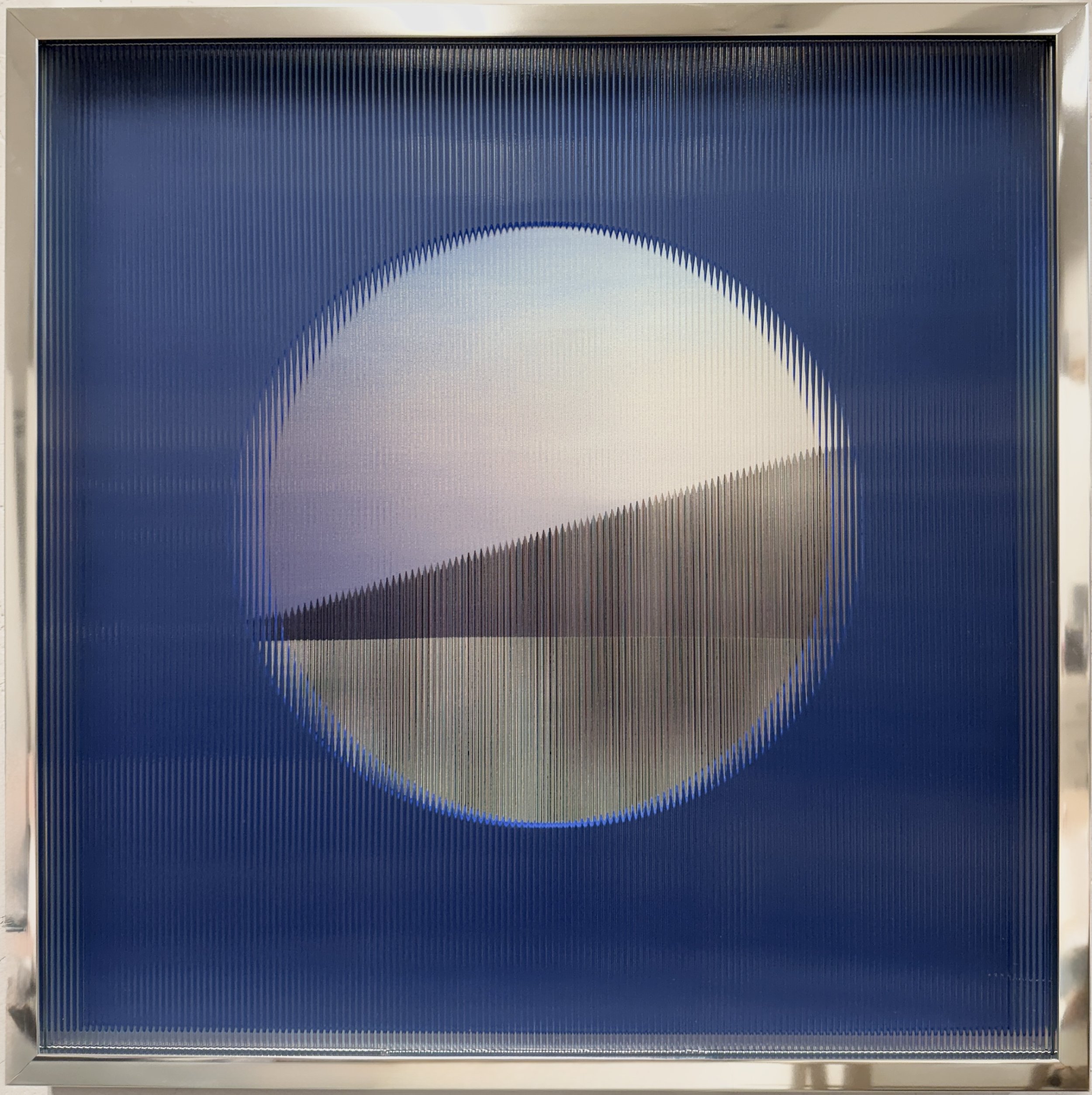 Dynamic blue stripe2025, 50x50cm,mixed media, unique piece, with depth and movement