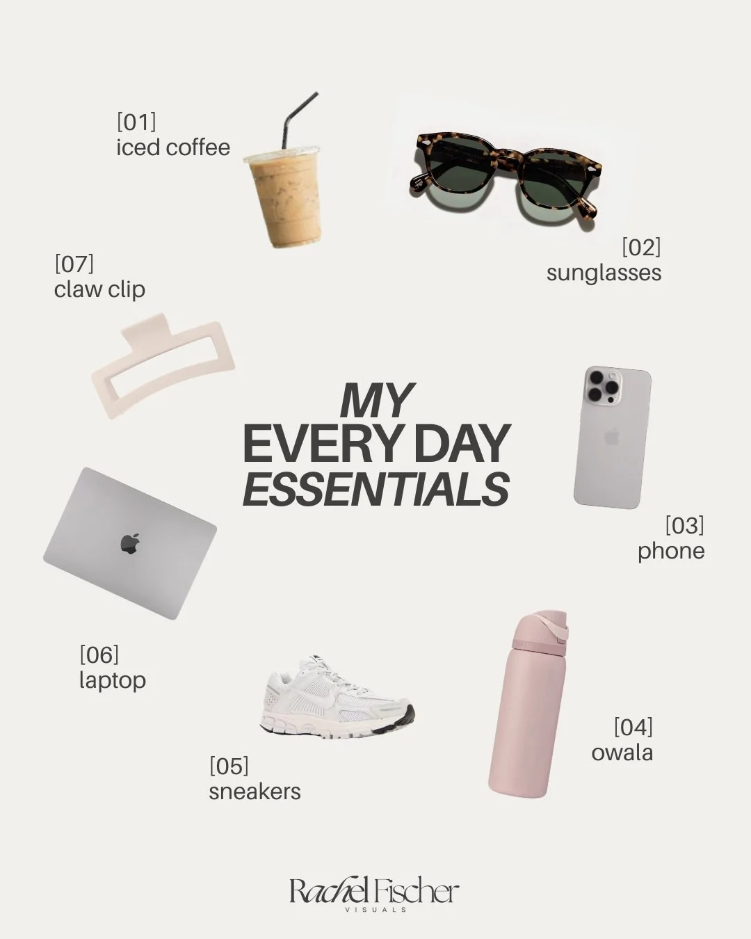 Lately, these are the things that end up with me most days, whether I&rsquo;m shooting, editing, or just running around Phoenix. Curious what&rsquo;s always in your bag lately? ✨⁠
⁠
⁠
#phoenixphotographer⁠
#scottsdalephotographer⁠
#arizonaphotographe