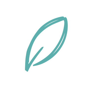 A teal outline of a leaf on a black background.