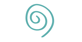 A turquoise spiral drawing on a black background.
