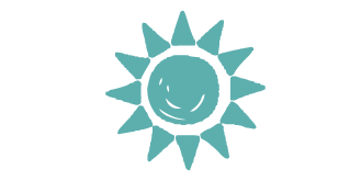 A cartoon sun with a smiling face and rays extending outward