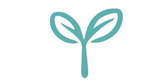 A simple line drawing of a sprouting plant with two leaves.