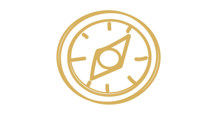 Gold compass icon on a black background