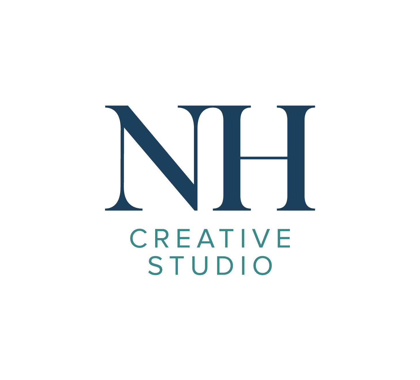 Logo with large navy blue 'NH' initials, and the words 'Creative Studio' in teal beneath.