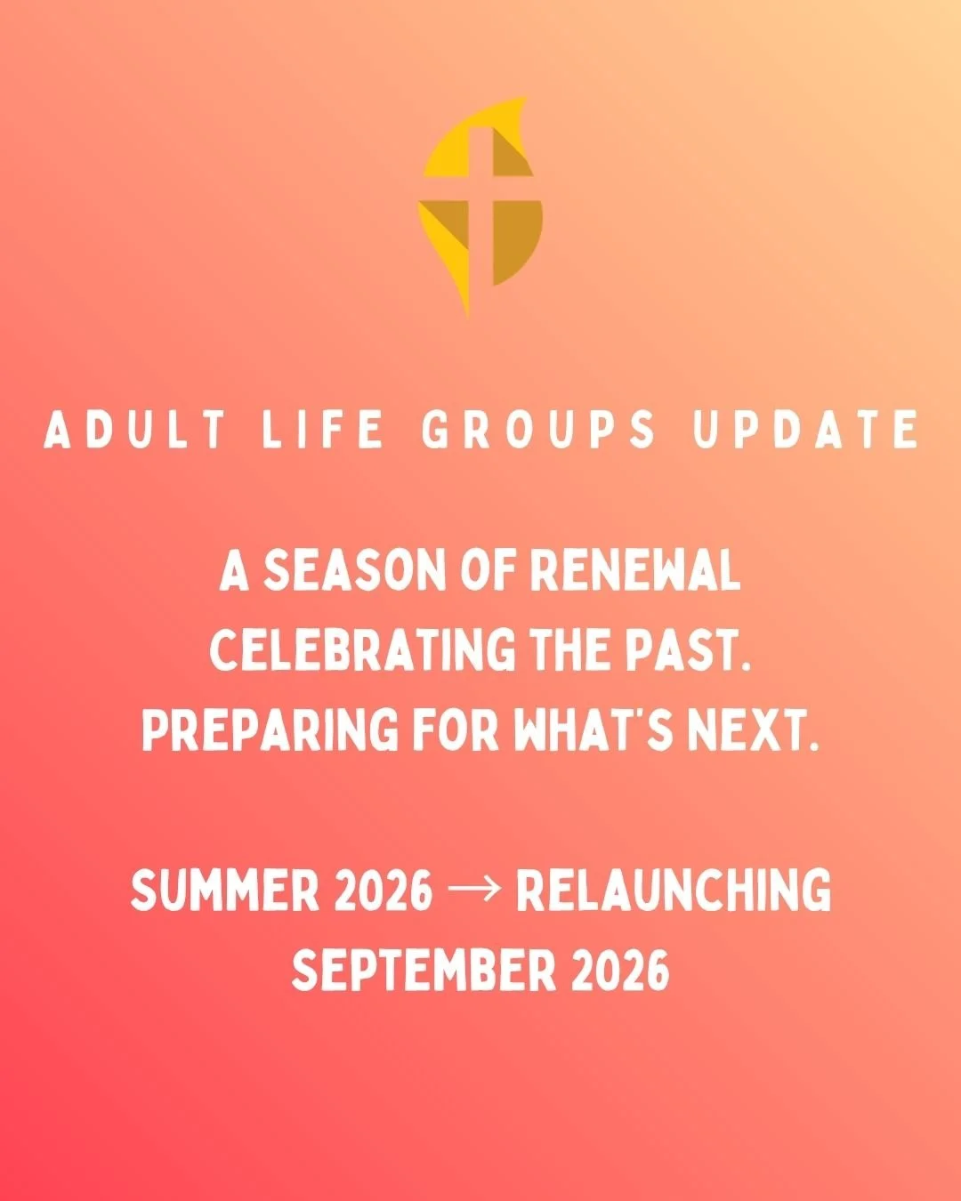 A new season for Adult Life Groups 🌱

As we look ahead to September, we&rsquo;re taking time to celebrate, reset, and renew. Curious about Life Group leadership? Orientation sessions are coming this summer.

More info + registration at the link in b