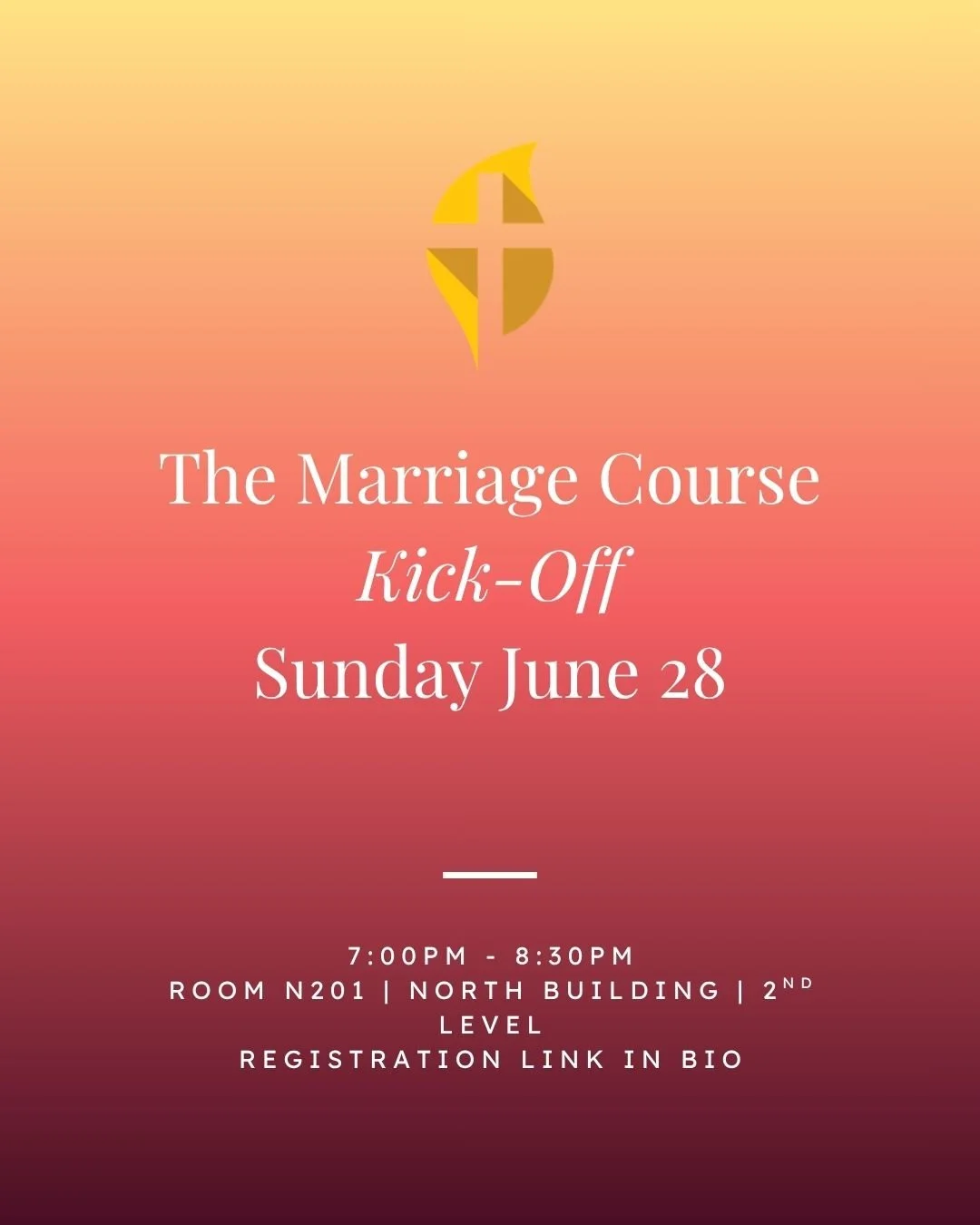 💍 The Marriage Course Summer Kick-Off

Whether you've been married 6 months or 40 years, The Marriage Course offers practical tools to help strengthen your relationship.

Join us on **June 28 at 7 PM** as we kick off our summer marriage enrichment j