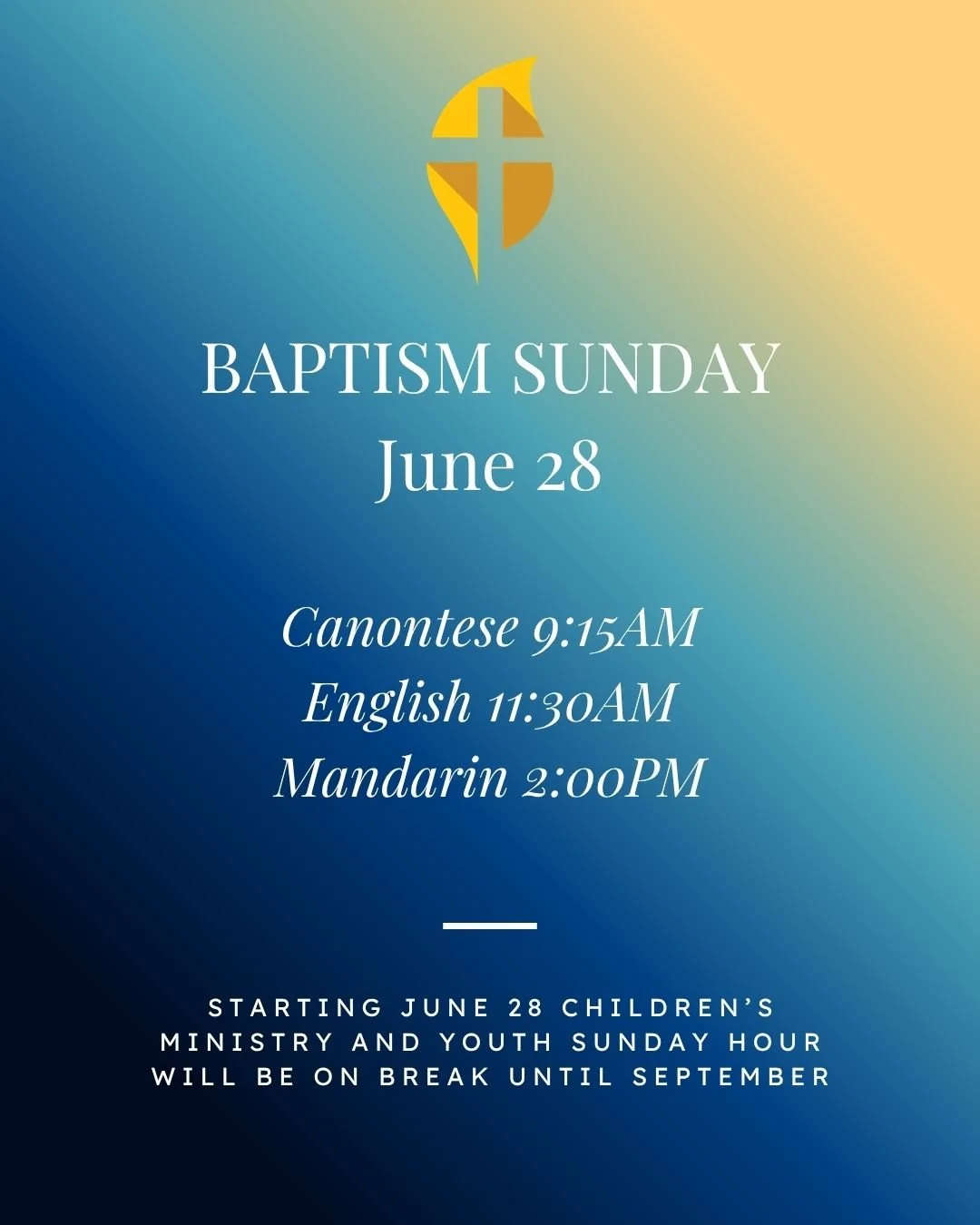 Baptism Sunday | June 28

Join us as we celebrate lives being transformed through baptism!

⏰ Service Times in the Sanctuary:
&bull; Cantonese &mdash; 9:15 AM
&bull; English &mdash; 11:30 AM
&bull; Mandarin &mdash; 2:00 PM

📺 All baptism services wi