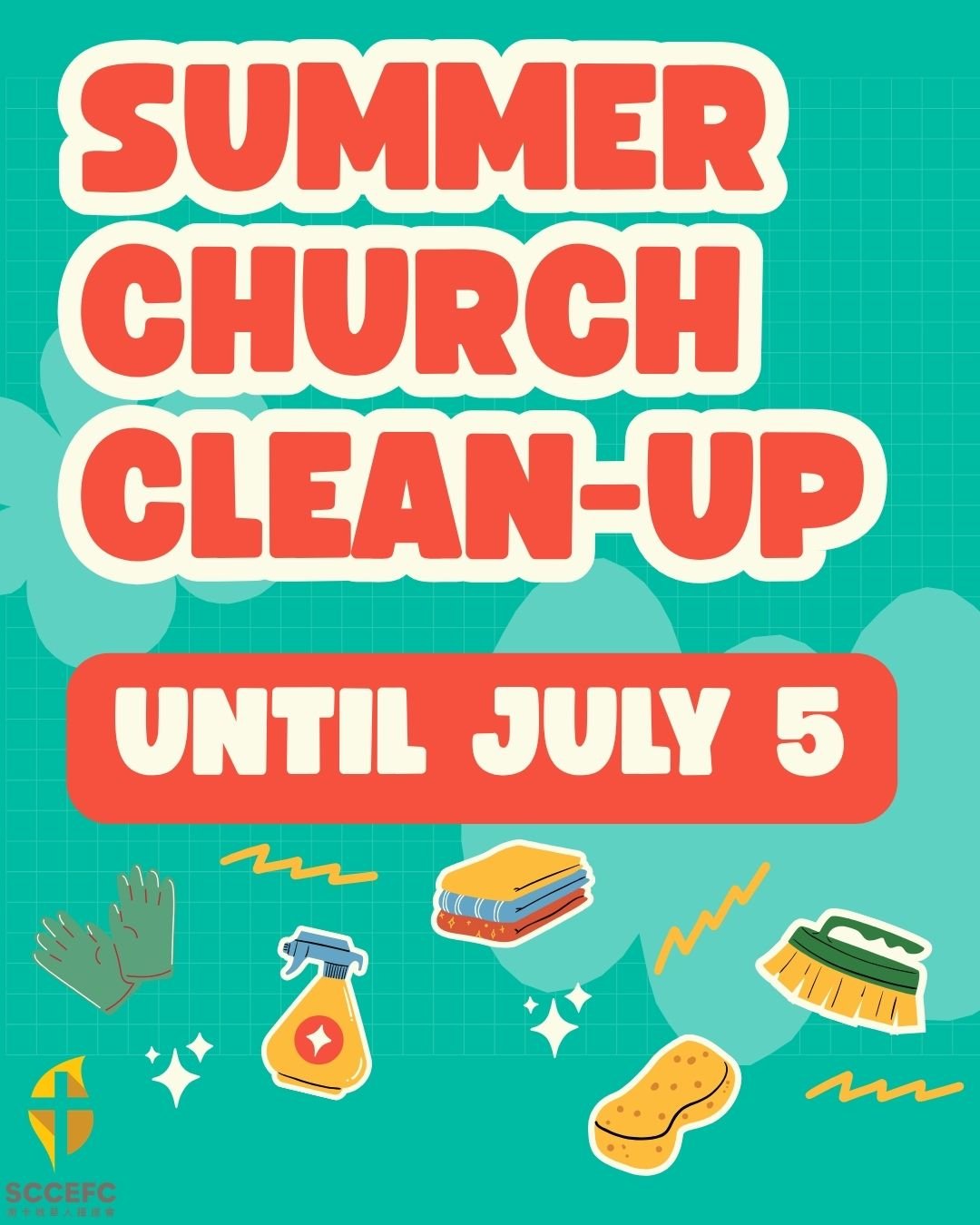 🧹 Summer Church Clean-up Project

There's still time to serve! Join us before July 5 to help refresh our classrooms and shared spaces. Invite your family, fellowship, or small group and be part of caring for our church home.

📲 Sign up through the 