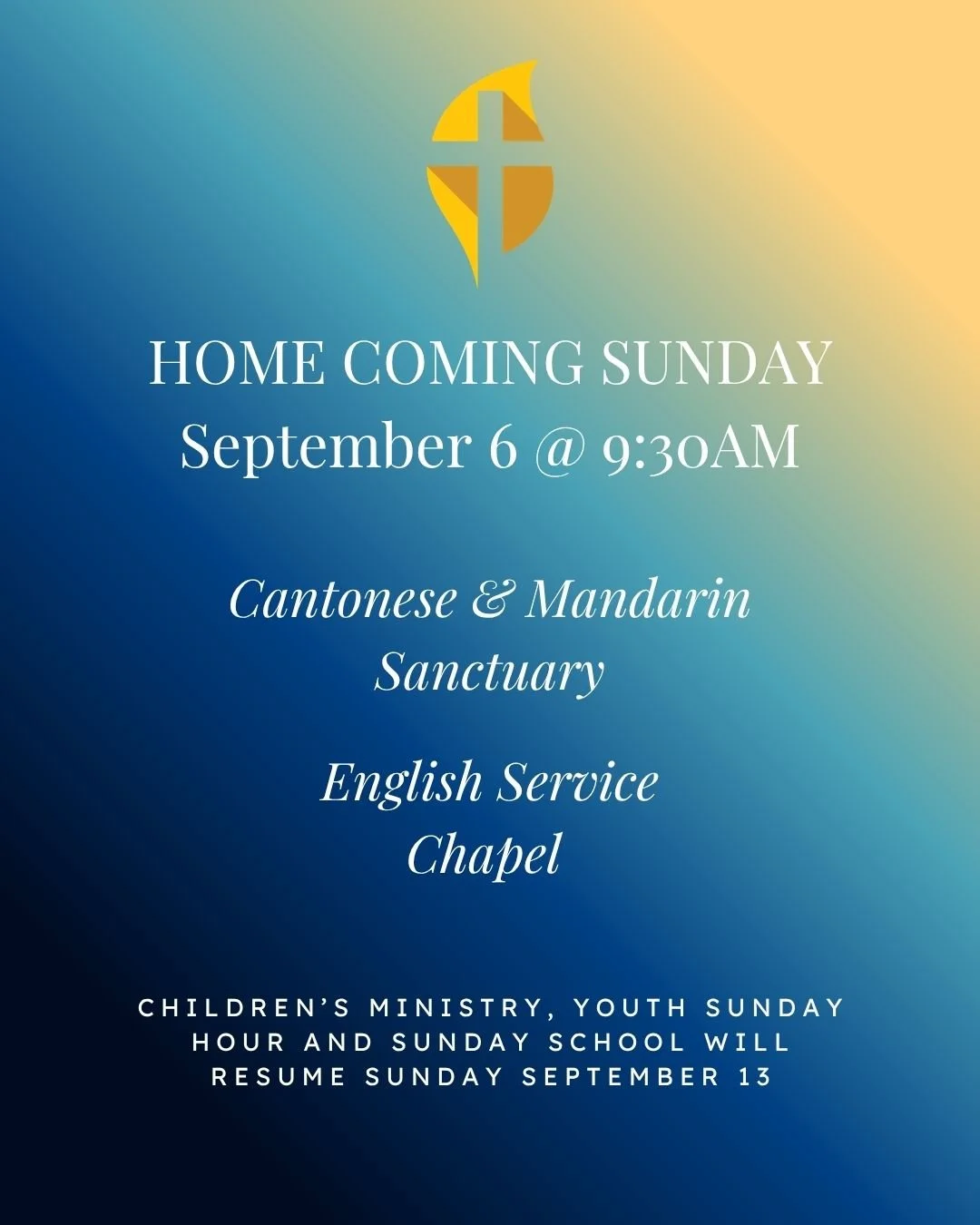 🍂 Happy Fall! 🍂

Join us for Homecoming Sunday this weekend! 

Enjoy live music, family photo sessions, Children&rsquo;s Fun Time, games &amp; activities, snacks and refreshments, a Ministry Fair and more! 

Sunday, September 6 | 9:30 AM
English | 