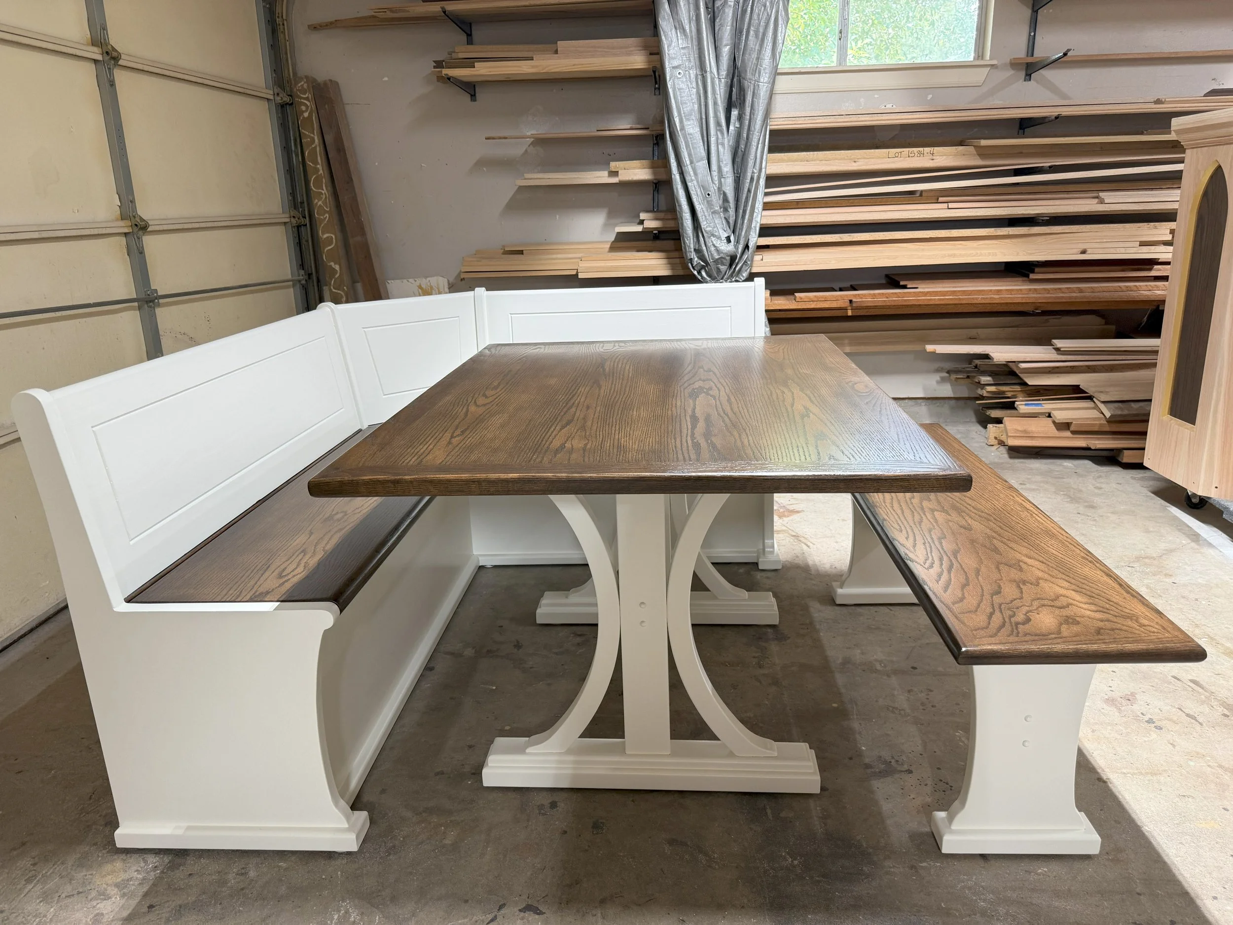 Custom breakfast booth table with under seat storage