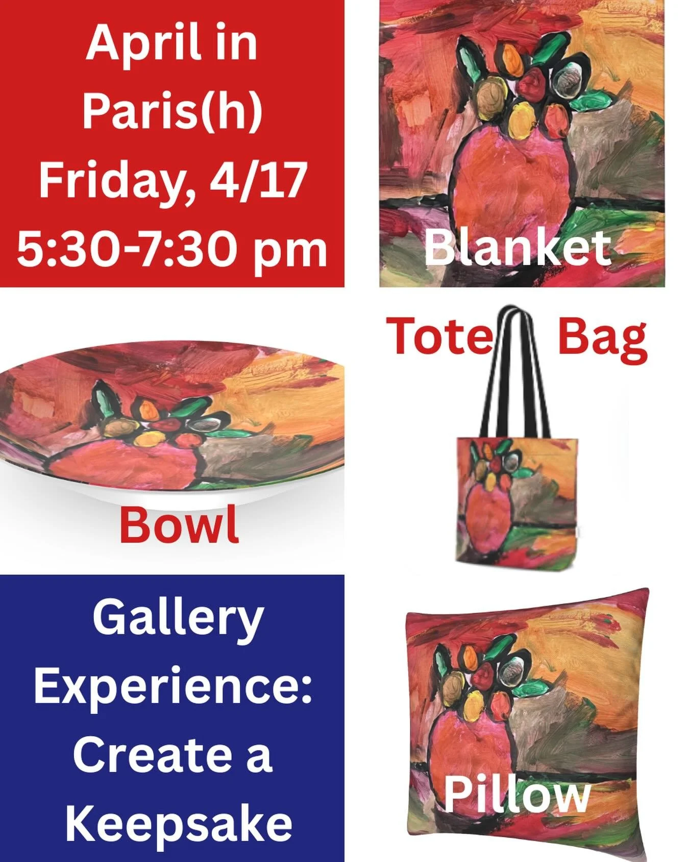 🎨✨ New This Year at the April in Parish Art Gallery!

Turn your child&rsquo;s artwork (or any favorite piece!) into a treasured keepsake. Choose from a tote bag, pillow, bowl, or blanket&mdash;each featuring a one-of-a-kind design.

A beautiful way 