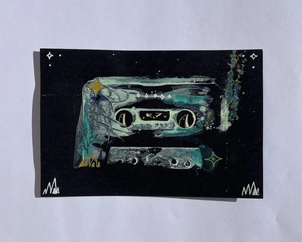 cassette mono print "mossy glo up"
